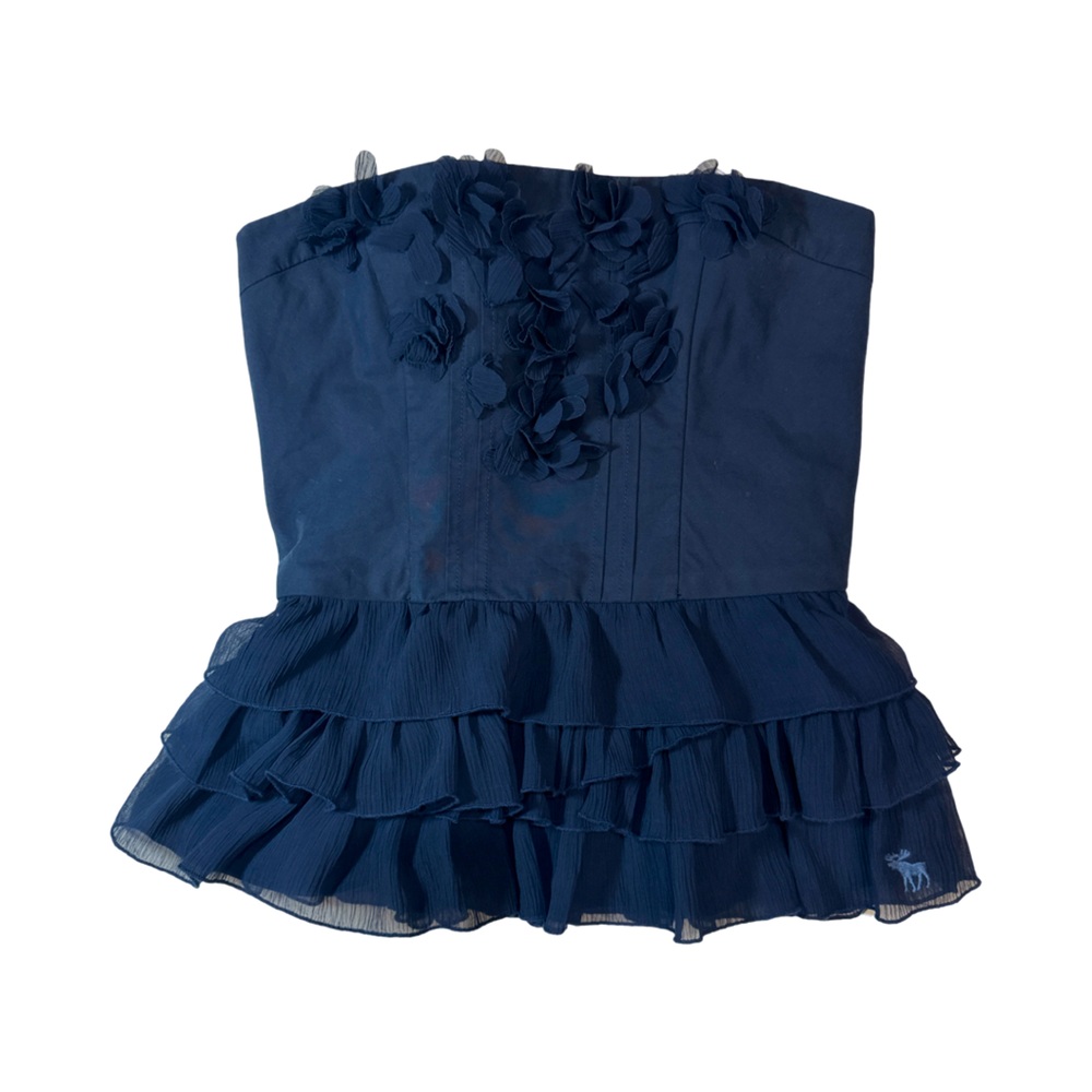 Abercrombie & Fitch Deep Blue Floral Ruffle Blouse